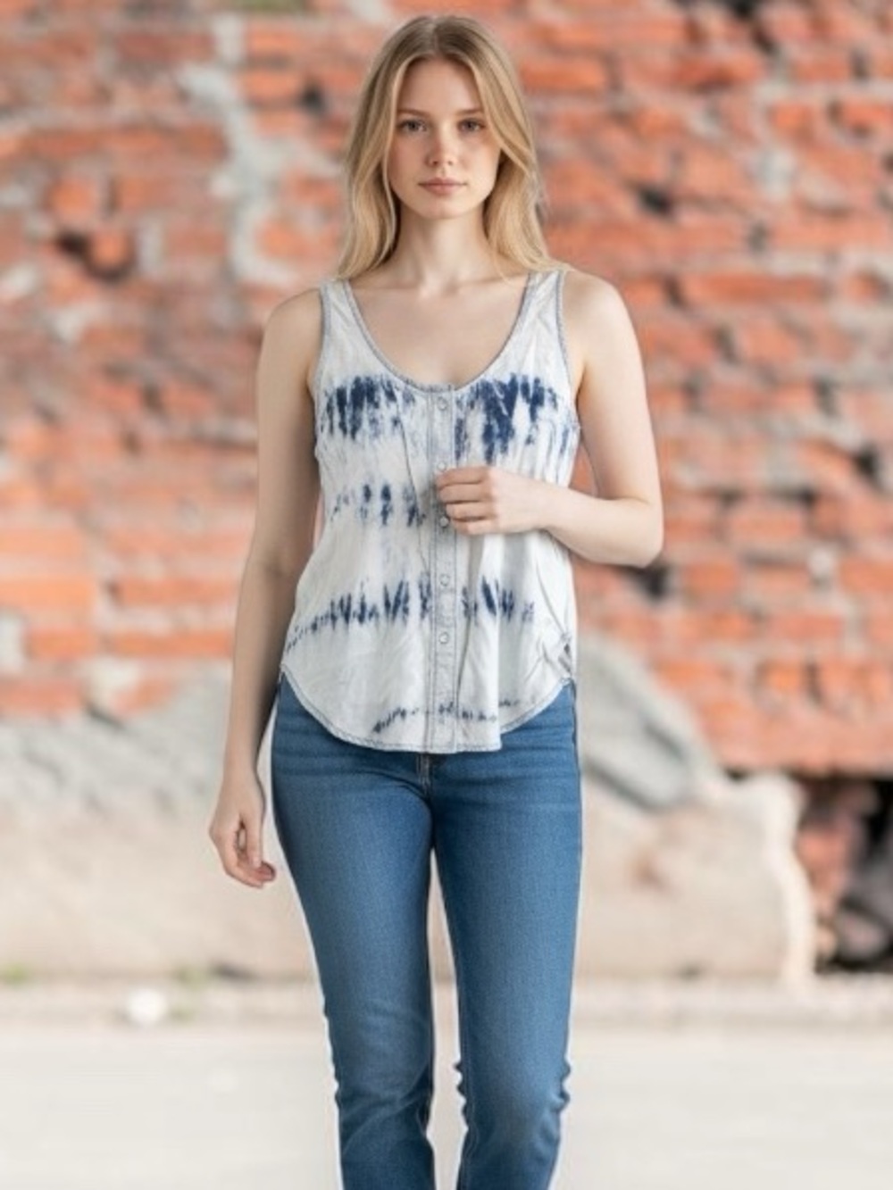 DL1961 Women's NWT Blue 100% Tencel Lyocell Tie Dye Button Up
Sleeveless Top XS